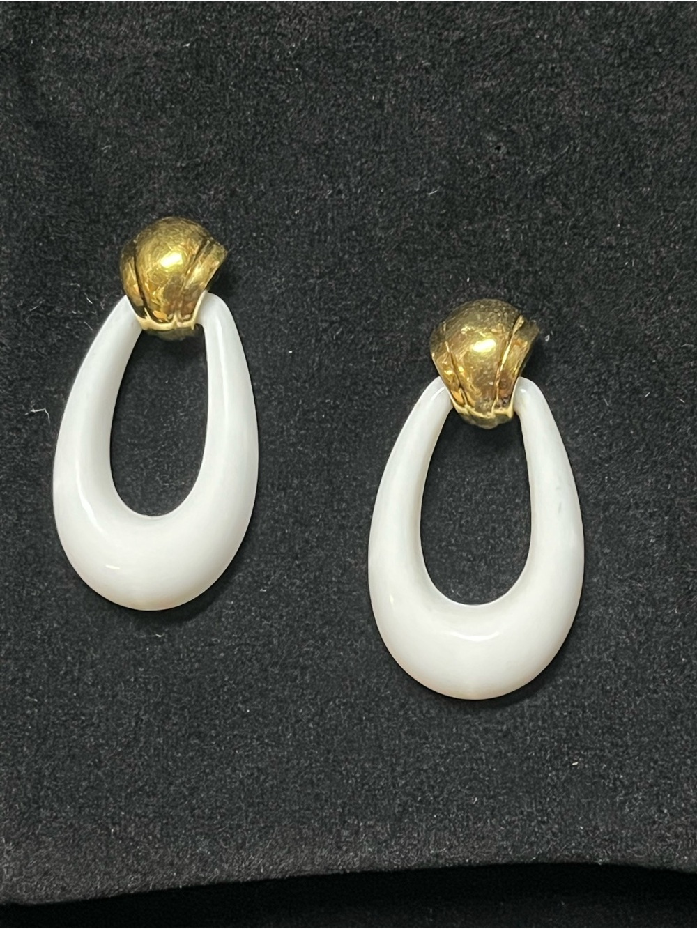 1980’s Trifari Classic White and Gold Door knocker Earrings - Women Jewelry